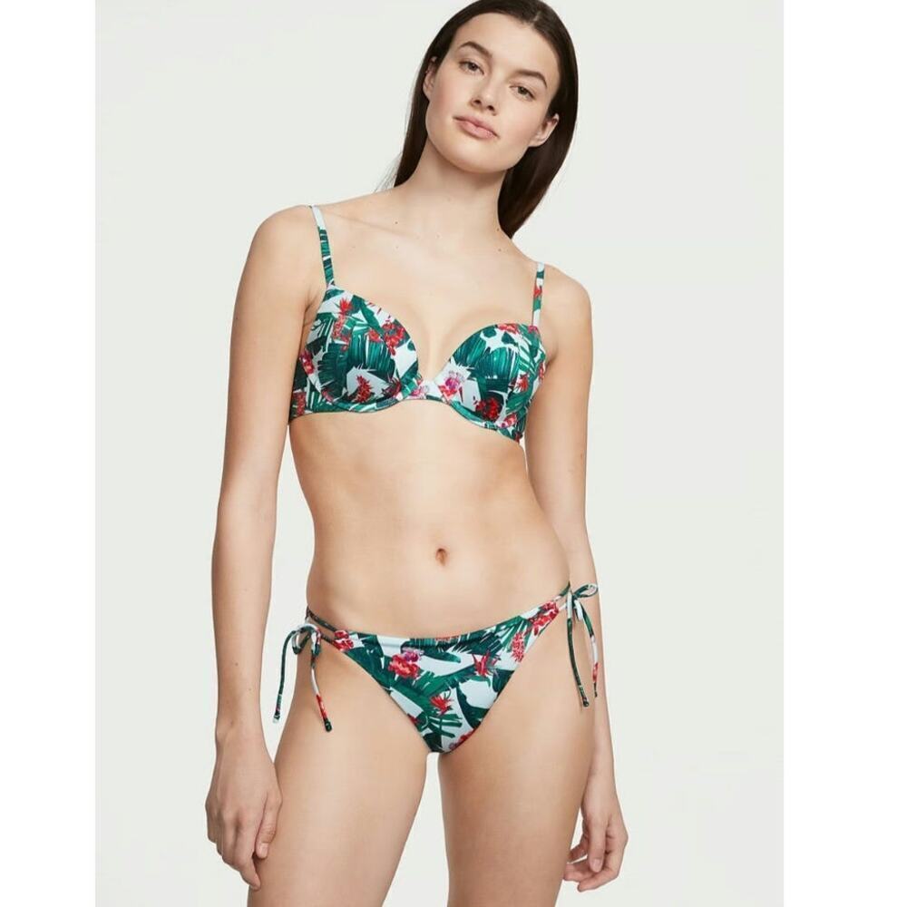 NWT Victoria Secret Sexy Tee Push Up Bikini Top Size 32B Blue Palm Green Pink